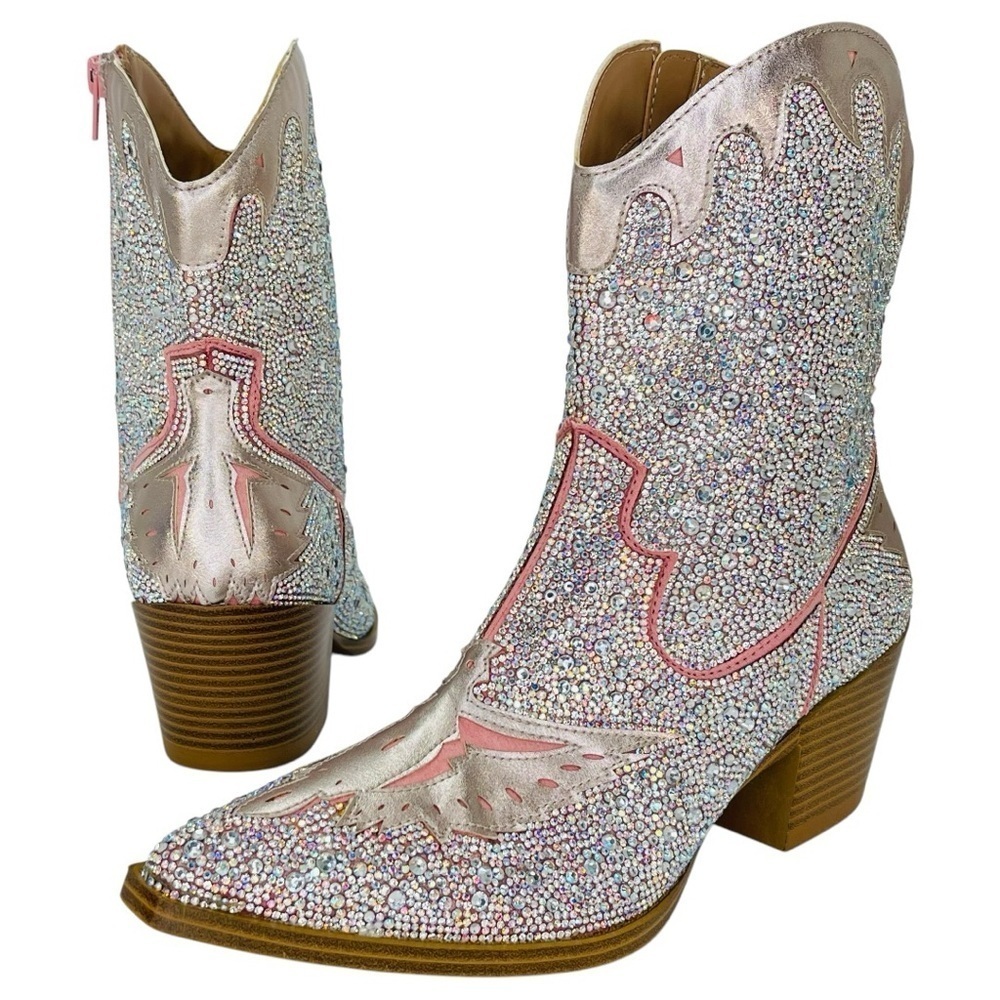 Wild Pair Lourdez Rhinestone Western Style Womens Ankle Boots Size 5.5M - Picture 11 of 14